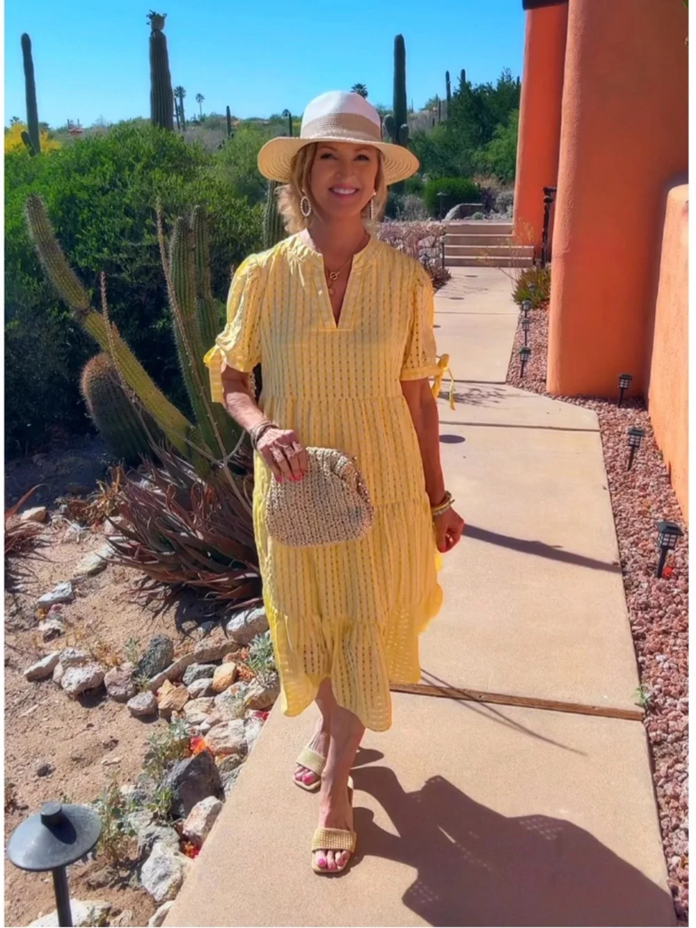 NWT Yellow Lightweight Tiered Eyelet Midi Dress-S - Picture 4 of 17